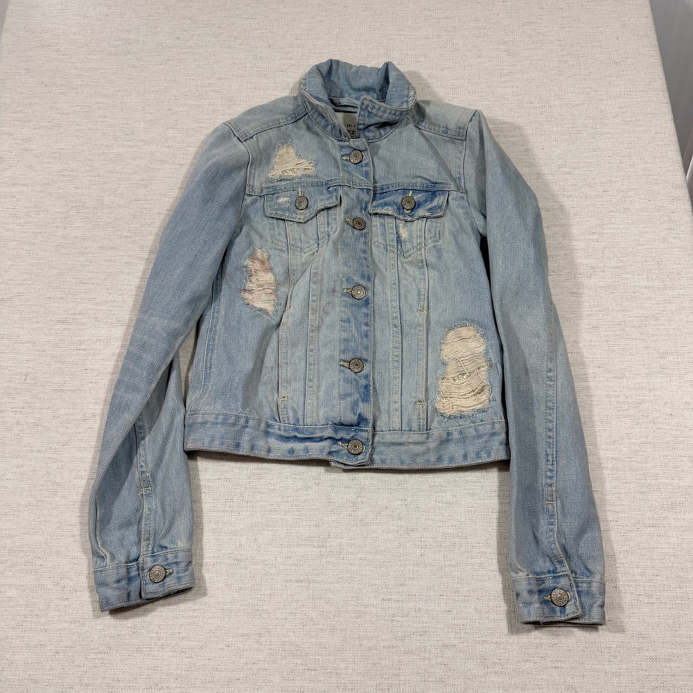 Abercrombie & Fitch Denim Jacket Women XS Light Blue Good Distressed Trucker